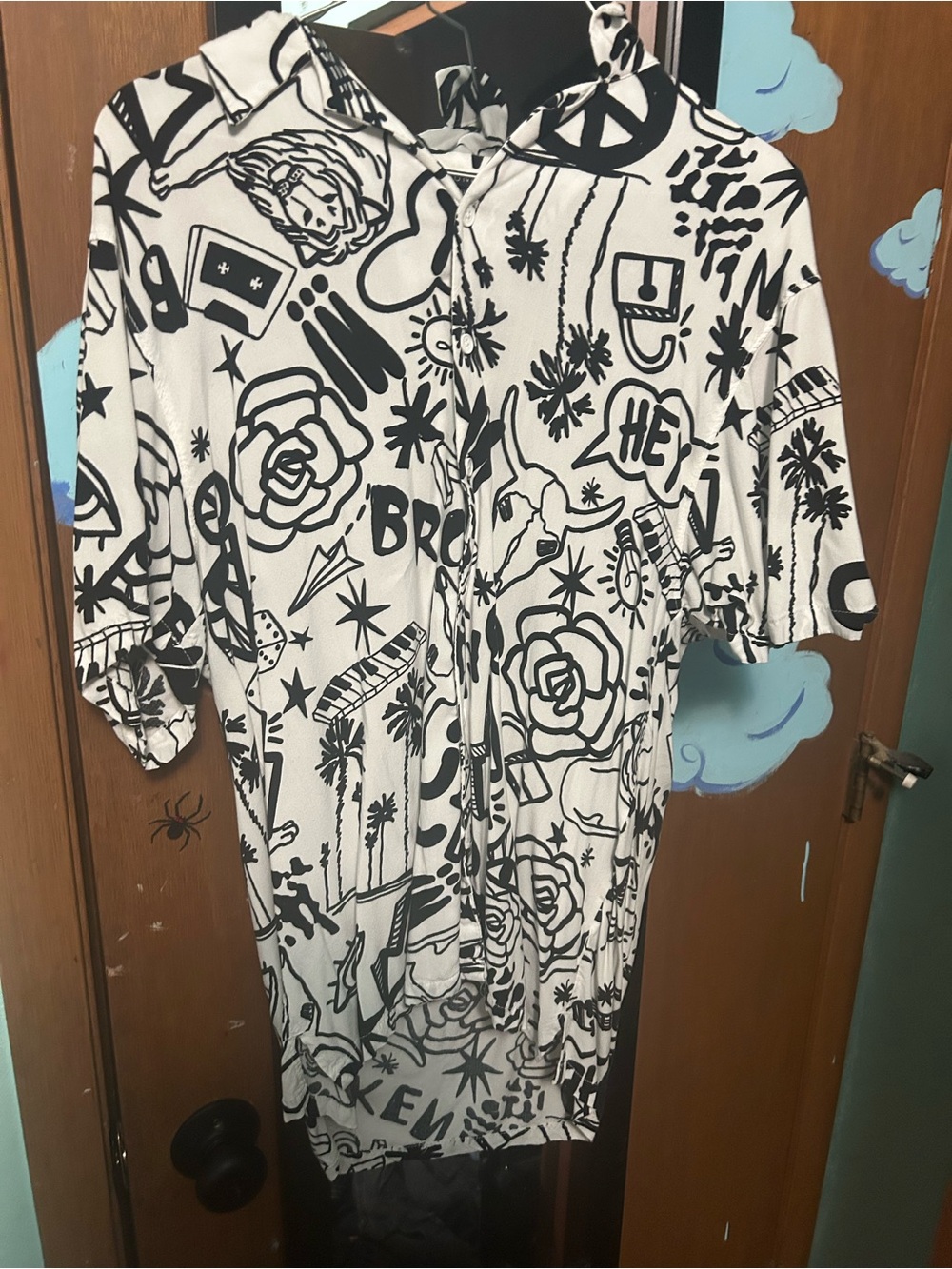 No Boundaries Black and White Graphic Button-Down Shirt